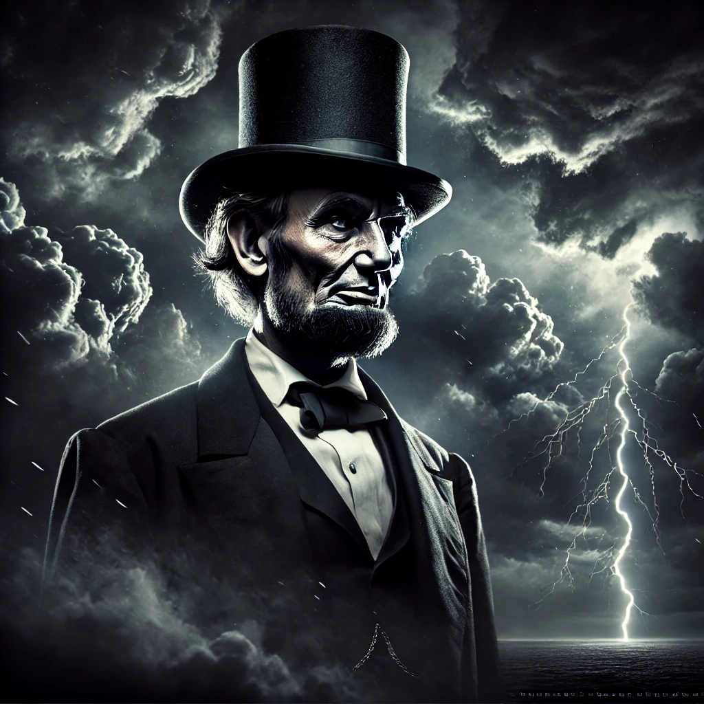 Abraham Lincoln, storm, portrait, historical figure, DALL-E