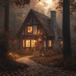 Midjourney generated autumn cottage scene with soft lighting