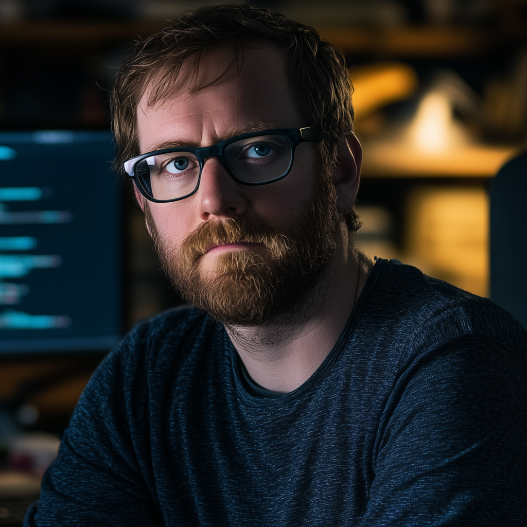 Sad programmer, coding, computer, stress, Midjourney