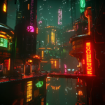 AI artwork of futuristic cityscape, created with Midjourney