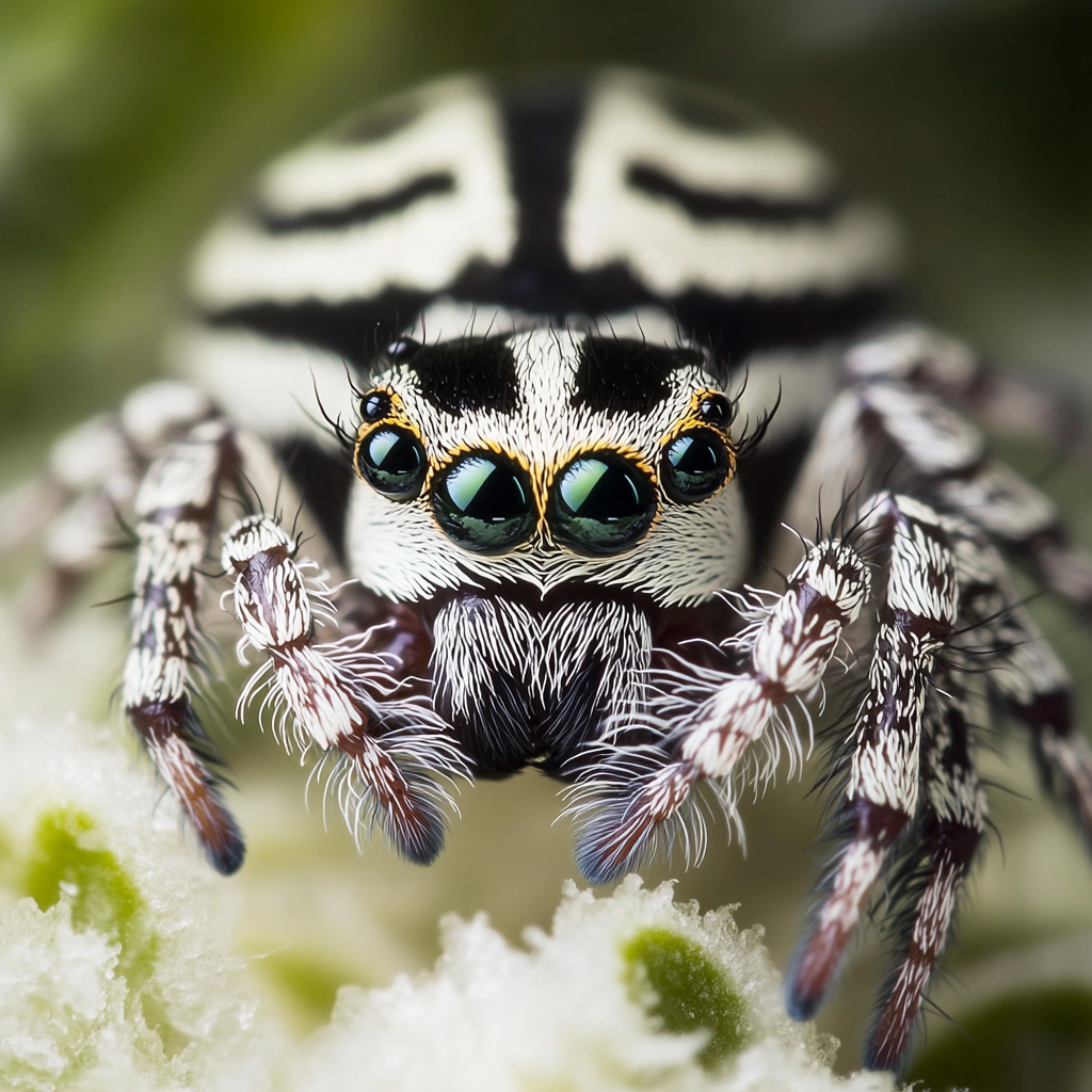 Jumping spider, close-up, colorful, Midjourney