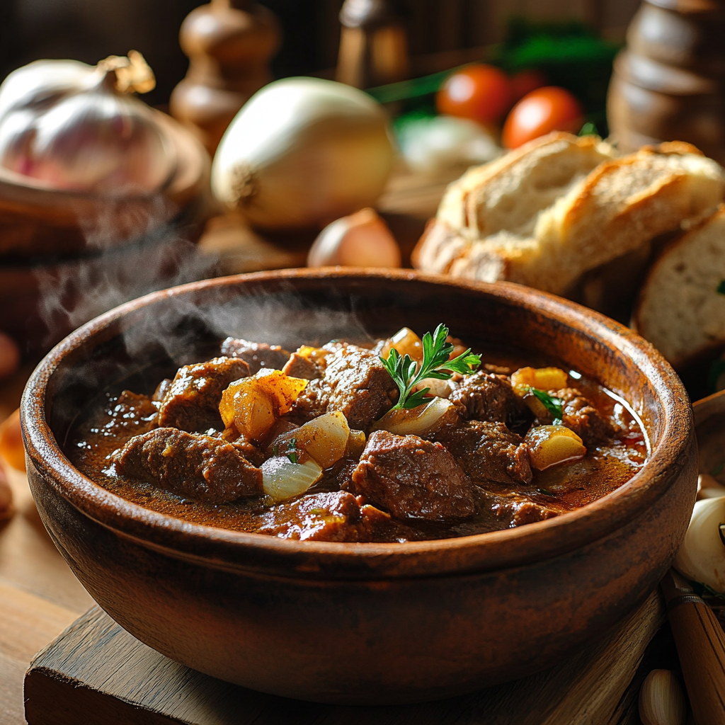 Beef stew, hearty meal, comfort food, Midjourney