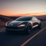 Midjourney AI generated electric car on desert highway at sunset