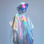 Holographic raincoat, futuristic fashion, DALL-E