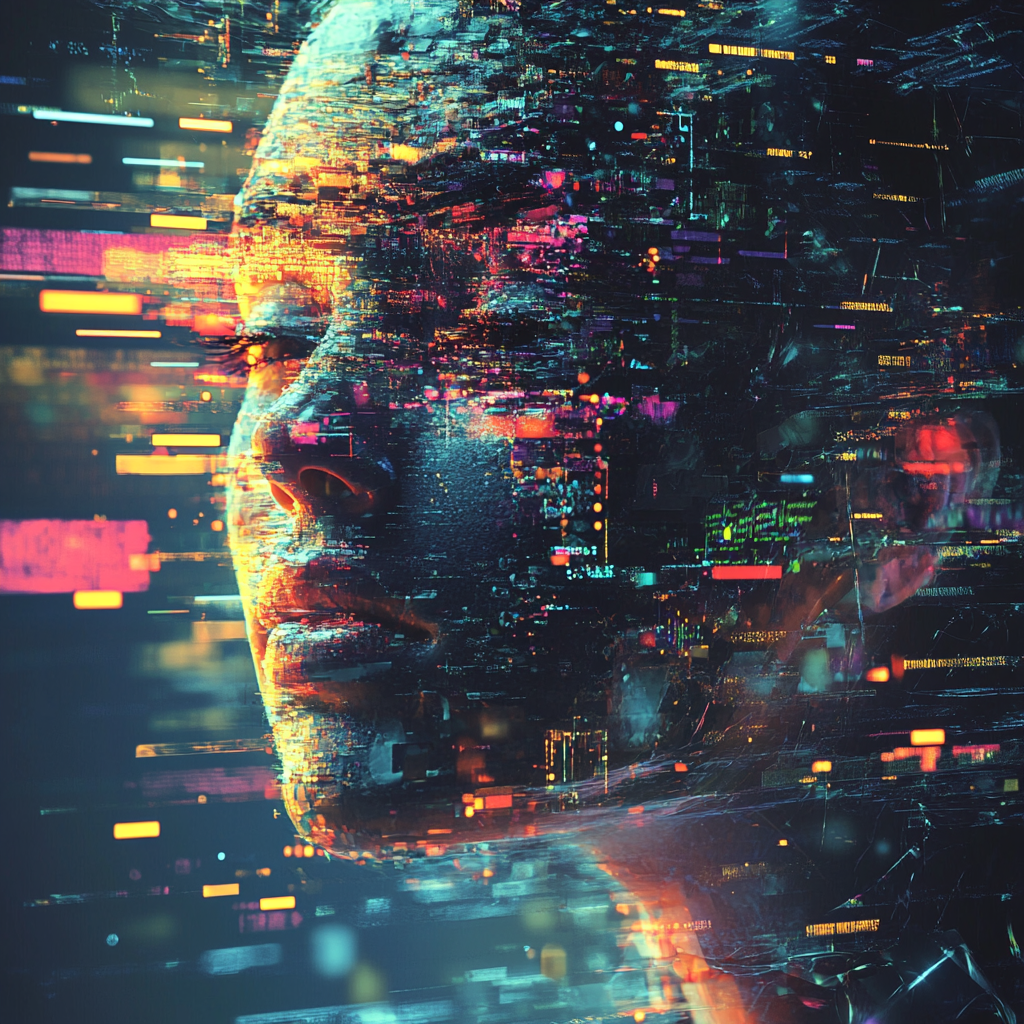 Digital human, data stream, technology, Midjourney