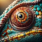 Chameleon eye, close-up, colorful, DALL-E