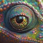 Chameleon eye, close-up, colorful, Midjourney