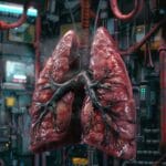 Biomechanical lungs, technology, medical, Midjourney