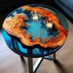 Epoxy resin table, wood, ocean, Midjourney